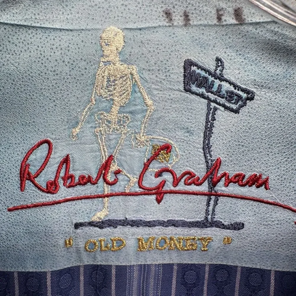 Robert Graham Old Money Size Medium Flip Cuff Blue Striped Button Up Shirt Top‎
